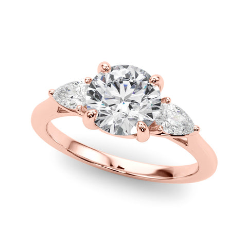 Rose gold Three-Stone Round Brilliant Diamond Solitaire Ring with Tapered Band and Four-Prong Setting