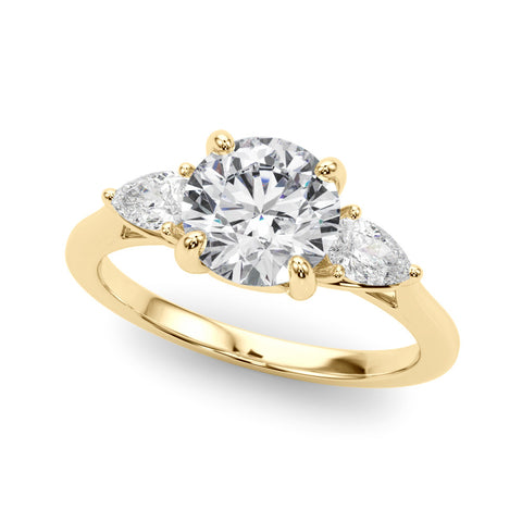 Yellow gold Three-Stone Round Brilliant Diamond Solitaire Ring with Tapered Band and Four-Prong Setting