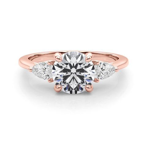 Rose gold Three-Stone Round Brilliant Diamond Solitaire Ring with Tapered Band and Four-Prong Setting