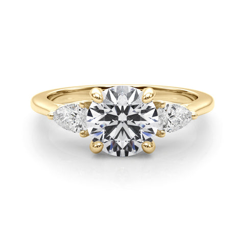 Yellow gold Three-Stone Round Brilliant Diamond Solitaire Ring with Tapered Band and Four-Prong Setting