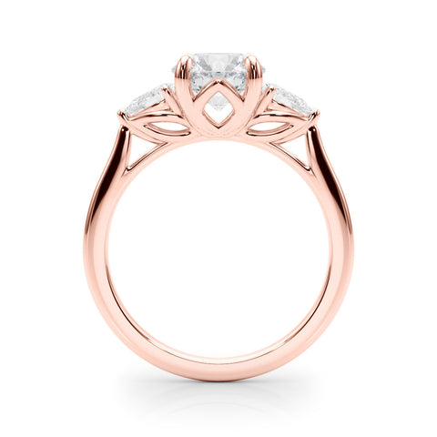 Rose gold Three-Stone Round Brilliant Diamond Solitaire Ring with Tapered Band and Four-Prong Setting