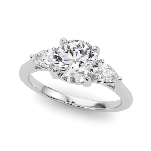 White gold Three-Stone Round Brilliant Diamond Solitaire Ring with Tapered Band and Four-Prong Setting