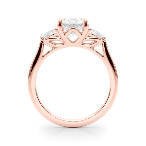 Rose gold Three-Stone Oval Diamond Solitaire Ring with Pear Side Stones and Four-Prong Setting