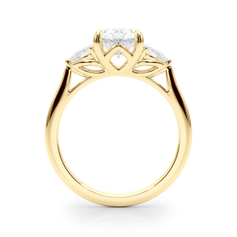 Yellow gold Three-Stone Oval Diamond Solitaire Ring with Pear Side Stones and Four-Prong Setting