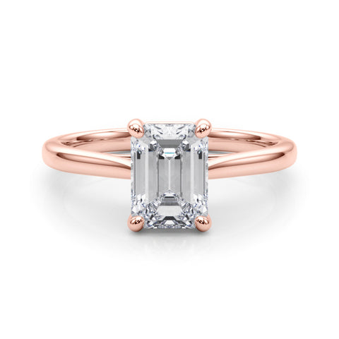 Rose gold Emerald Cut Solitaire Ring with Cathedral Band and Four-Prong Setting