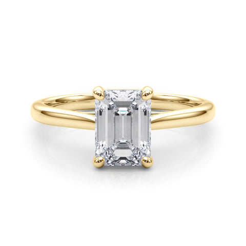 Yellow gold Emerald Cut Solitaire Ring with Cathedral Band and Four-Prong Setting