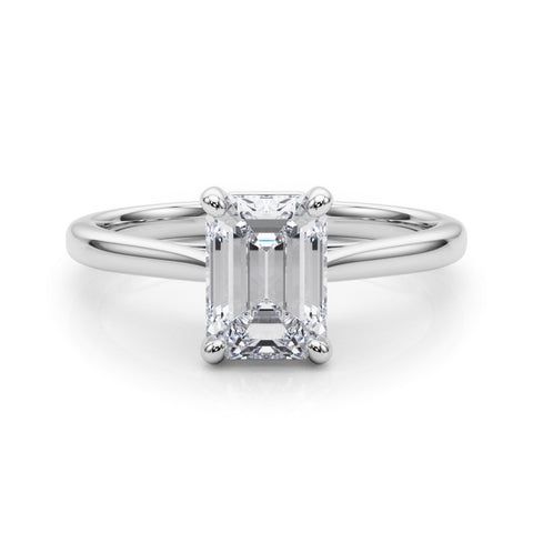 White gold Emerald Cut Solitaire Ring with Cathedral Band and Four-Prong Setting