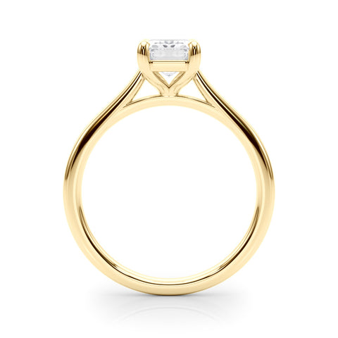 Yellow gold Emerald Cut Solitaire Ring with Cathedral Band and Four-Prong Setting