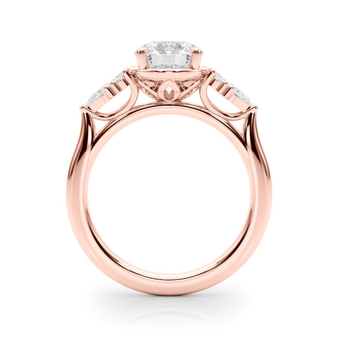 Rose gold Round Brilliant Diamond Solitaire with Side Stones on a Tapered Band and Four-Prong Setting