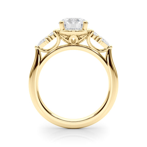 Yellow gold Round Brilliant Diamond Solitaire with Side Stones on a Tapered Band and Four-Prong Setting