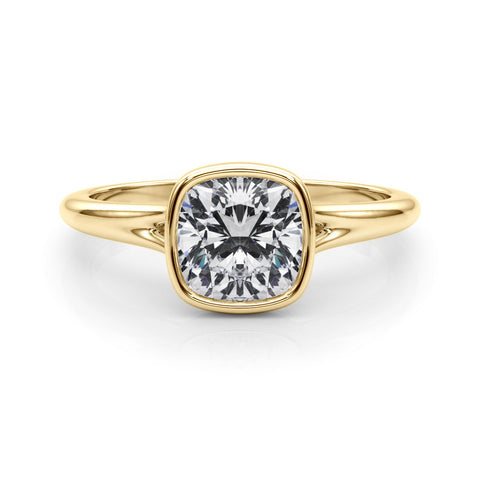 Yellow gold Bezel Set Cushion Cut Solitaire Ring
