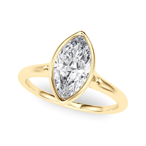 Yellow gold Bezel-Set Marquise Solitaire Ring with Smooth Band