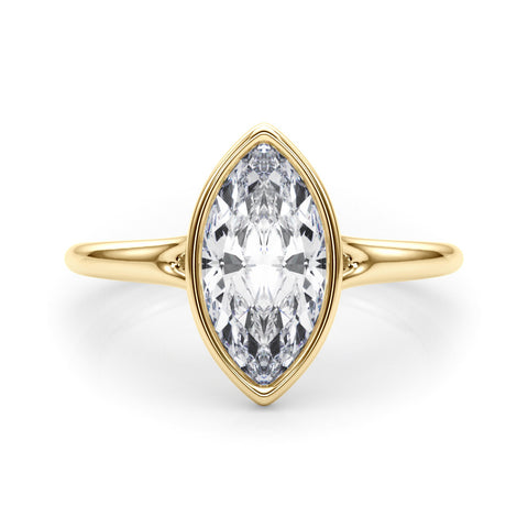 Yellow gold Bezel-Set Marquise Solitaire Ring with Smooth Band