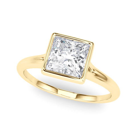 Yellow gold Bezel Set Princess Cut Solitaire Engagement Ring