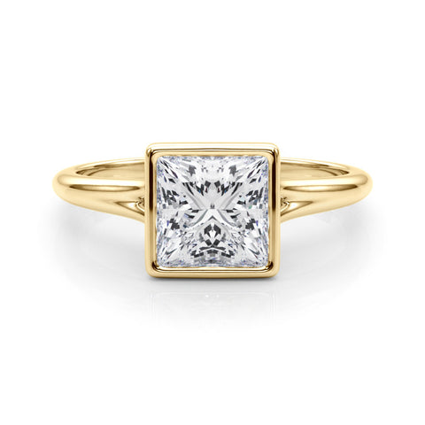 Yellow gold Bezel Set Princess Cut Solitaire Engagement Ring