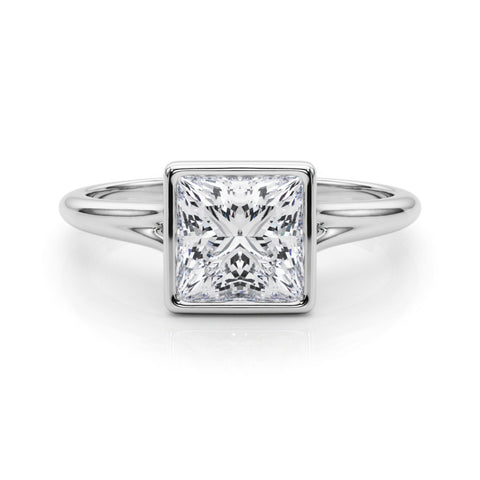 White gold Bezel Set Princess Cut Solitaire Engagement Ring