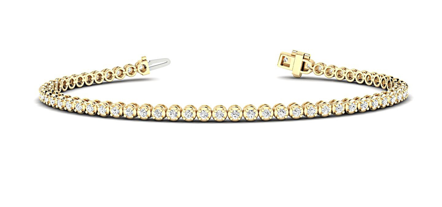 Yellow gold Round Diamond Tennis Bracelet with Prong Setting on a Classic Chain Band 1