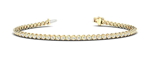 Yellow gold Round Diamond Tennis Bracelet with Prong Setting on a Classic Chain Band 1