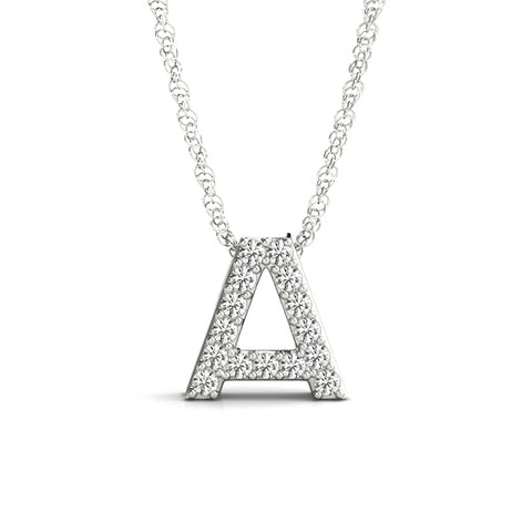 White gold Pavé Round-Cut Prong-Set Initial Pendant