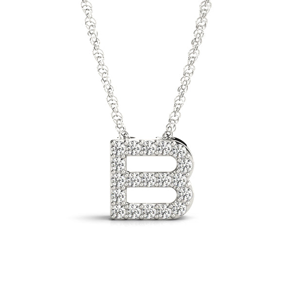 Silver Pavé Round Diamond Prong-Set Initial Pendant