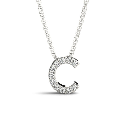 White gold Round Diamond Pavé C Pendant Necklace