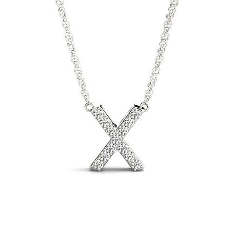 White gold Pavé Round Diamond X Pendant with Four-Prong Setting
