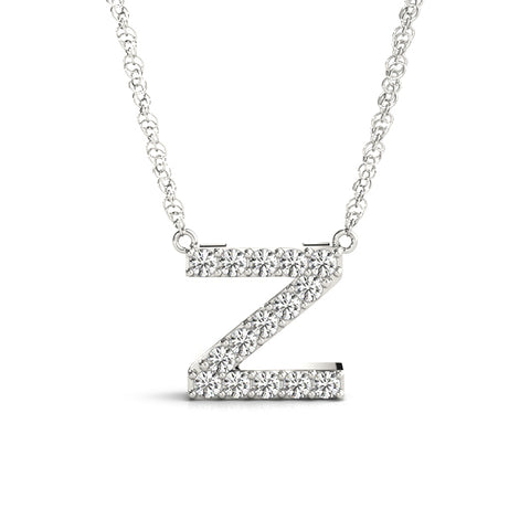 White gold Pavé Round Diamond Prong Set Initial Pendant