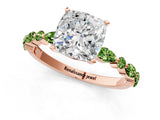 Dynamic Name Rose gold Cushion Cut Diamond Ring with Marquise and Round with Peridot side stone Side Stones and Four-Prong Setting_1
