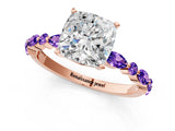 Dynamic Name Rose gold Cushion Cut Diamond Ring with Marquise and Round with Tanzanite side stone Side Stones and Four-Prong Setting_1