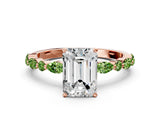 Dynamic Name Rose gold Emerald Cut Diamond Ring with Marquise and Round with Peridot side stone Side Stones and Four-Prong Setting