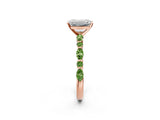 Dynamic Name Rose gold Emerald Cut Diamond Ring with Marquise and Round with Peridot side stone Side Stones and Four-Prong Setting_2