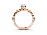 Dynamic Name Rose gold Emerald Cut Diamond Ring with Marquise and Round with Peridot side stone Side Stones and Four-Prong Setting_3