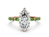 Dynamic Name Rose gold Marquise Cut Diamond Ring with Marquise and Round with Peridot side stone Side Stones and Four-Prong Setting