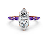 Dynamic Name Rose gold Marquise Cut Diamond Ring with Marquise and Round with Tanzanite side stone Side Stones and Four-Prong Setting