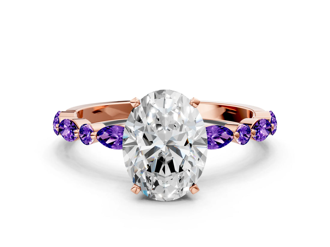 Dynamic Name Rose gold Oval Cut Diamond Ring with Marquise and Round with Tanzanite side stone Side Stones and Four-Prong Setting