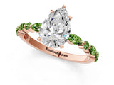 Dynamic Name Rose gold Pear Cut Diamond Ring with Marquise and Round with Peridot side stone Side Stones and Four-Prong Setting_1