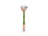 Dynamic Name Rose gold Princess Cut Diamond Ring with Marquise and Round with Peridot side stone Side Stones and Four-Prong Setting_2