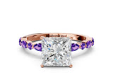 Dynamic Name Rose gold Princess Cut Diamond Ring with Marquise and Round with Tanzanite side stone Side Stones and Four-Prong Setting