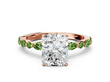 Dynamic Name Rose gold Radiant Cut Diamond Ring with Marquise and Round with Peridot side stone Side Stones and Four-Prong Setting
