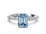 Dynamic Name White gold Fancy Blue Emerald Cut Diamond Solitaire Ring with Round  Pavé Band and Prong Setting_74