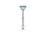 Dynamic Name White gold Fancy Blue Emerald Cut Diamond Solitaire Ring with Round  Pavé Band and Prong Setting_76