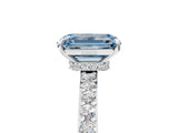 Dynamic Name White gold Fancy Blue Emerald Cut Diamond Solitaire Ring with Round  Pavé Band and Prong Setting_79