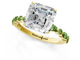 Dynamic Name Yellow gold Asscher Cut Diamond Ring with Marquise and Round with Peridot side stone Side Stones and Four-Prong Setting_1