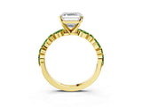 Dynamic Name Yellow gold Asscher Cut Diamond Ring with Marquise and Round with Peridot side stone Side Stones and Four-Prong Setting_3