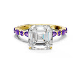 Dynamic Name Yellow gold Asscher Cut Diamond Ring with Marquise and Round with Tanzanite side stone Side Stones and Four-Prong Setting