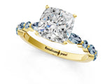 Dynamic Name Yellow gold Cushion Cut Diamond Ring with Marquise and Round with Aquamarine side stone Side Stones and Four-Prong Setting_1