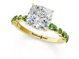 Dynamic Name Yellow gold Cushion Cut Diamond Ring with Marquise and Round with Peridot side stone Side Stones and Four-Prong Setting_1
