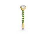 Dynamic Name Yellow gold Cushion Cut Diamond Ring with Marquise and Round with Peridot side stone Side Stones and Four-Prong Setting_2
