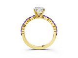 Dynamic Name Yellow gold Cushion Cut Diamond Ring with Marquise and Round with Tanzanite side stone Side Stones and Four-Prong Setting_3