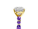 Dynamic Name Yellow gold Cushion Cut Diamond Ring with Marquise and Round with Tanzanite side stone Side Stones and Four-Prong Setting_5